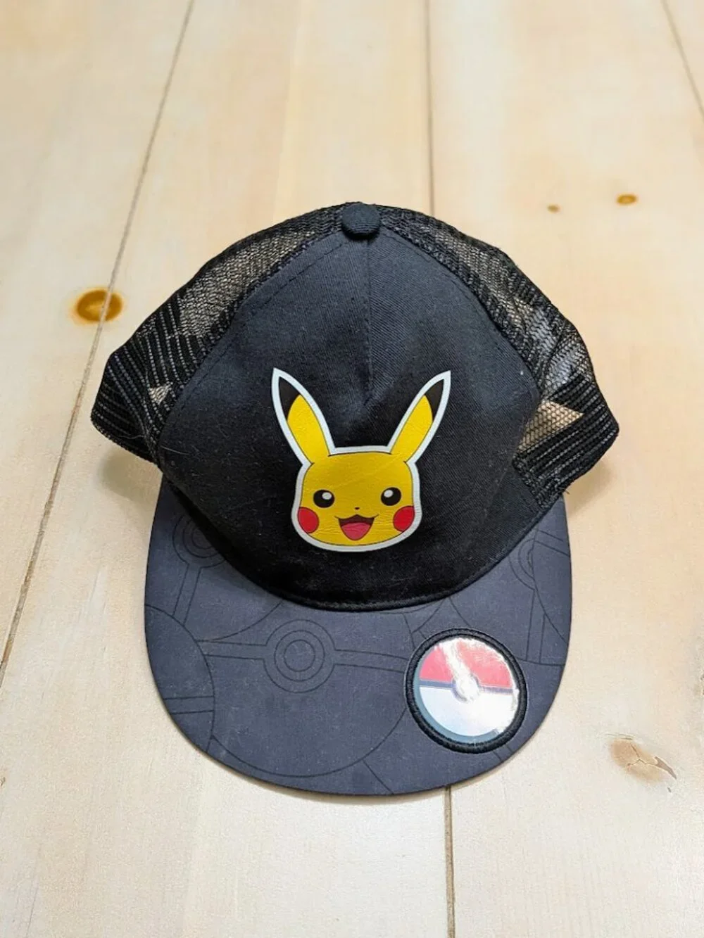 Pokemon Pikachu Black Mesh Trucker Snapback Hat Pokeball Youth Kids
